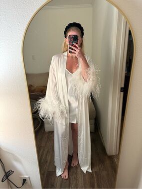 Satin Feather Trim Bridal Robe
